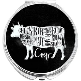 NewCharms Cow Beef Cuts Chalkboard Compact with Mirrors - Perfect Pocket and Purse Size Folding Mirror for Applying Make Up Anywhere