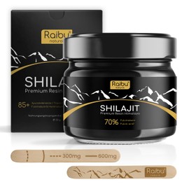 Shilajit Original Himalaya, hochdosiertes Harz mit über 85 Spurenelementen & Fulvinsäure - 600 mg Shilajit pro Tagesdosis - Reines Harz aus dem Himalaya, ohne Zusätze - Extra Dosierlöffel - Raibu