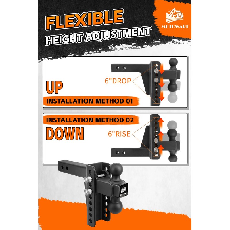 METOWARE Adjustable Trailer Hitch - Heavy Duty Tow Hitch Fits