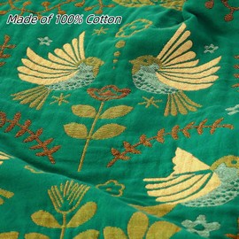 Skrmisda Bohemian Throw Blankets, Boho Birds 80 * 90 Inch Cotton Blanket for Bed Couch Camping Picnic Queen Size Tassel Reversible Breathable Soft & Cozy Blankets (Green+Beige)