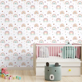 CHIHUT Peel and Stick Wallpaper Kids Cute Star Cloud Rainbow Wallpaper for Girls Bedroom Decorative Colorful Rainbow Contact Paper Removable Self Adhesive Wallpaper Mural for Nursery Wall 17.7”x100”