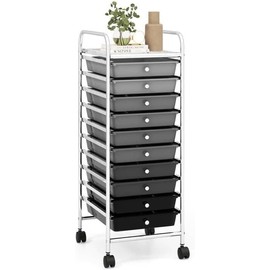 OFFICEJOY Storage Cart, Rolling Utility Cart with 10 Drawers, Portable Handles & Lockable Wheels, Mobile Paper Toys Storage Organizer Large Capacity for Home Office School Teacher (Gradient Black)
