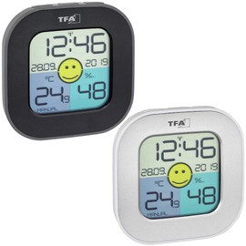 FUN TFA 30.5050 Digital Thermometer Hygrometer with Coloured Display Set of 2 Black and Silver