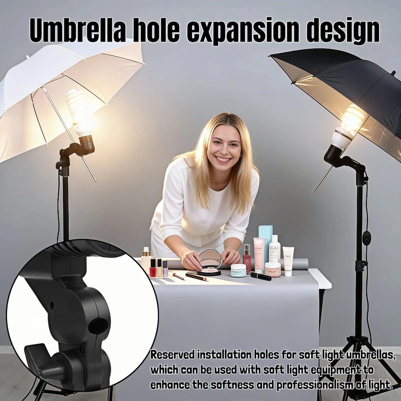 E27 Lamp Holder with Umbrella Bracket, 360° Adjustable Photography Light