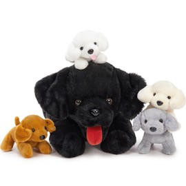 MorisMos 53 cm Long Black Labrador Cuddly Toy XXL with 4 Babies in Belly, Soft Plush Dog Stuffed Toy, Birthday Christmas Gift Children