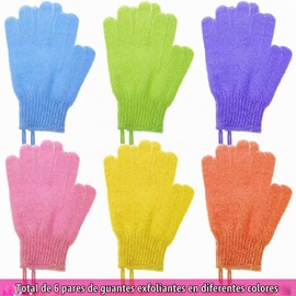 Guantes exfoliantes – 6 pares de colores, nylon, lavables y antideslizantes