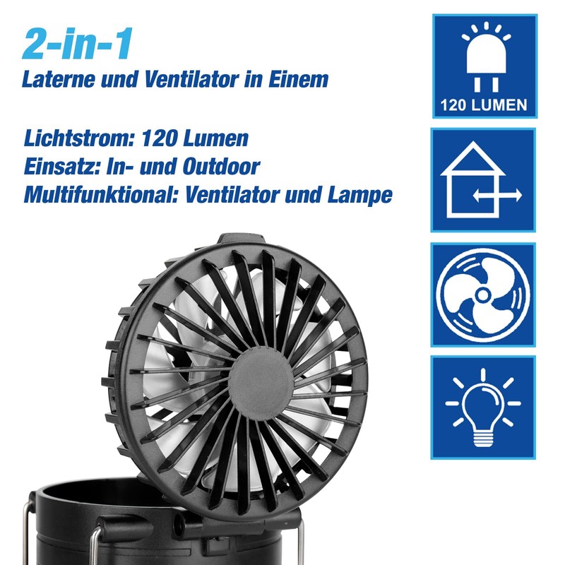 EAXUS CampLite Breeze 2in1 Campinglampe & Ventilator | 3W COB