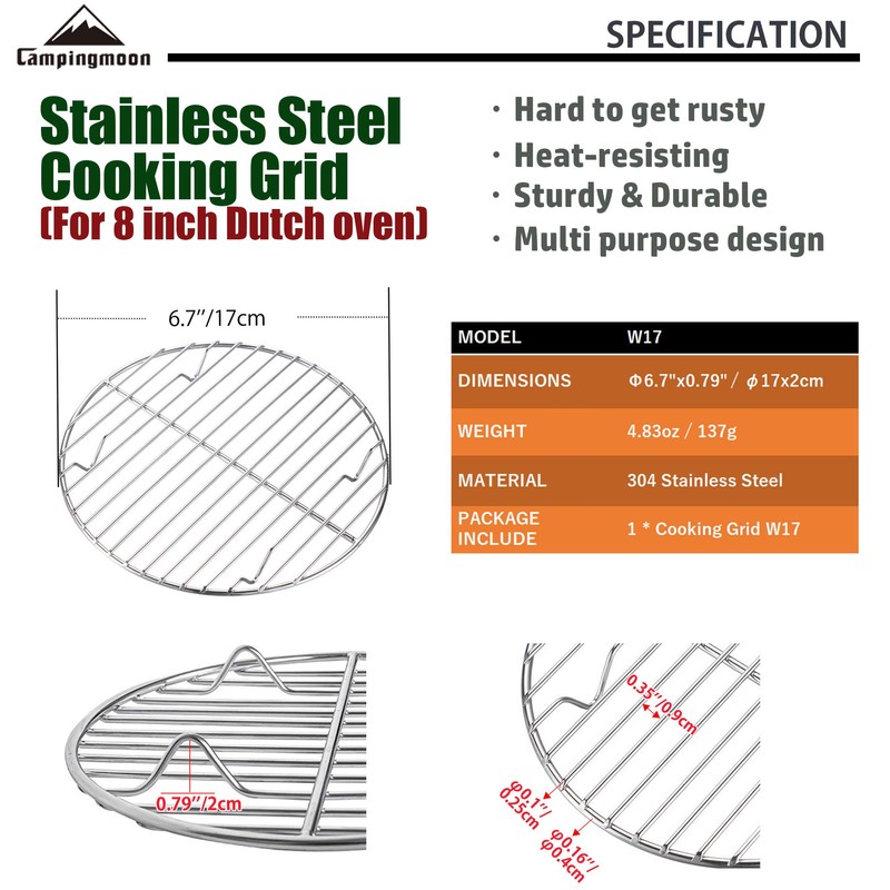 CAMPINGMOON Round Roasting Baking Steaming Cooling Rack Cooking Grid Grill