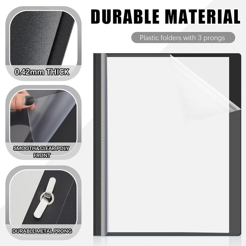 10 Pcs Report Covers with 3 Prongs Fasteners, A4 Plastic