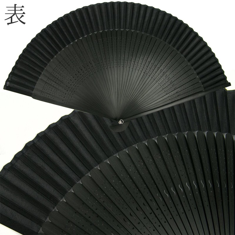 Kyoetsu Women's Hand Fan, Pure Silk, Plain, Black Ribs, 2-Piece