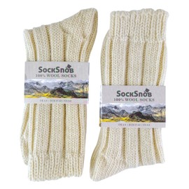 Sock Snob - 1 Pair Ladies Thin Lightweight Soft Cosy Warm Knitted 100% Pure Wool Bed Socks (4-7 uk, S198 Cream)