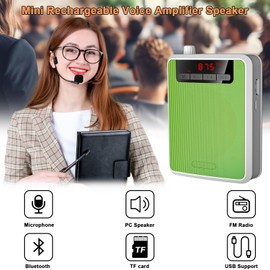 Voice Amplifier，Professional Mini Portable lotmusic Microphone Amplifier Speaker Rechargeable Wired Microphone Headset, Personal for Teacher Classroom Outdoor Meeting Tour Guides (Green)