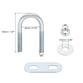 uxcell Round U-Bolts, 2 Set 20mm Inner Width 50mm Length M6 Zinc-Plated Carbon Steel U Clamp Bolt with Nuts and Plates, for Boat Trailer