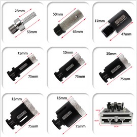 DT-DIATOOL Diamond Core Drill Bits Kit for Porcelain Tile Ceramic Marble Granite Concrete Hole Saw (19/28/35/45/51mm) + Finger Bits (20mm) + 2 Adapters