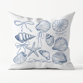 Poecinvi Blue Seashell Coastal Beach Pillow Covers 18x18 Double-Sided, Preppy Beach Room Decor, Blue Coquette Bow Coastal Nautical Throw Pillow Covers for Couch Bed Girls Bedroom Dorm Apartment Decor