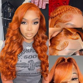 Daules 28 Inch Ginger Orange Lace Front Wigs Human Hair Body Wave 13x6 Hd Transparent Lace Front Wig Human Hair for Women 180% Density Orange Colored Glueless Pre Plucked Natural Hairline