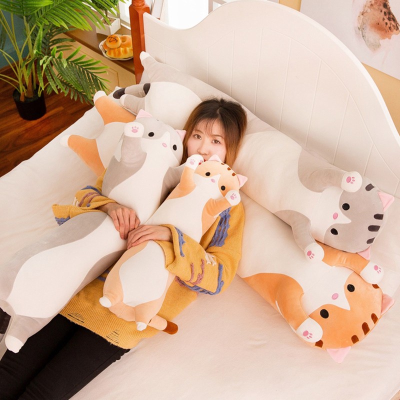 Cute Cartoon Cat Shaped Doll Plush Sleeping Long Throw Pillow