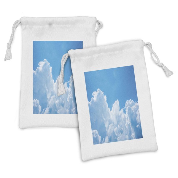 Ambesonne Clouds Fabric Pouch Set of 2, Crystal Clouds in