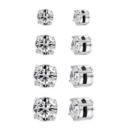 GUTERTOP 4 Pairs Stainless Steel Magnetic Stud Earrings for Women Men Magnetic Earrings Men Diamond Earrings Magnetic Men Round Magnet Earrings (5-8mm), Stainless Steel, Not applicable