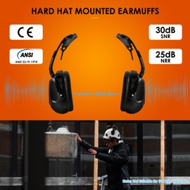 Aolamegs Hearing Protection Noise Cancelling Ear Muffs for Hard Hat Accessories SNR 30dB NRR 22dB Ear Protection Earmuff Mount For Slotted Helmets Construction Adult