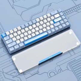 Acrylic Gaming Keyboard Wrist Rest,Clear Ergonomic Palm Rest with Anti-Slip Base,Customized Metal CNC Aluminum Alloy Logo for Compact 60% Computer Keyboard,Office,PC Gaming,Laptop,Mac,Easy Typing-Blue