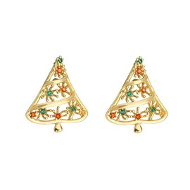 Goldtone Plated Christmas Tree Red Green CZ Stud Earrings for Women Dainty Sterling Silver Post Studs Hypoallergenic Festival Decoration Party Xmas Fashion Jewelry Gift