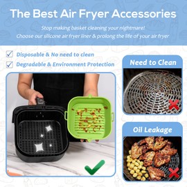 Loveuing Silicone Air Fryer Liners Square - Reusable Airfryer Silicone Basket - Easy to Clean Air Fryers Silicone Pot for 5.8 to 8 Qt Air Fryer Baking Tray Oven Accessories, 8.5 Inch Large