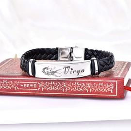 STARCHENIE Virgo Leather Bracelet 12 Constellation Braided Punk Wrist Rope Cuff Bracelet
