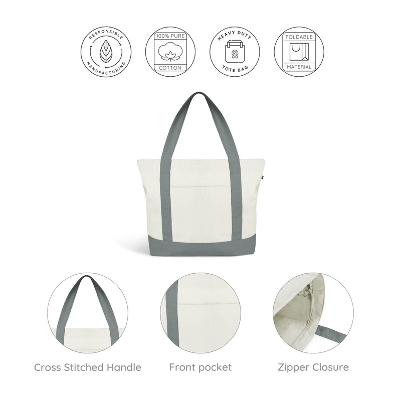 Ecoright Large Canvas Tote Bag for Women with Zip and