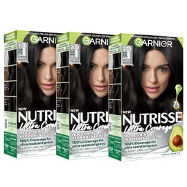 Garnier Hair Color Nutrisse Ultra Coverage Nourishing Hair Color Creme, Deep Soft Black (Black Sesame) 200, 3 count