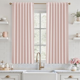 UHITECH Pink Black Out Curtains 54 Inch Long for Kitchen Thermal Insulated Textured Blackout Short Curtain for Bedroom 2 Panels Set Back Tab Rod Pocket Room Darkening Drapes