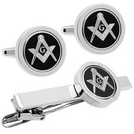 Black Freemason Cuff & Tie Clip Set Cufflinks Tie Clip n02486, Brass, No Gemstone