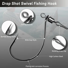 FishTrip 30pcs Swivel Drop Shot Hooks Fishing Rig, Dropshot Hook Rigging for Bass Fishing with Swivel Saltwater Freshwater Sizes 4, 3, 2, 1, 1/0, 2/0, 3/0