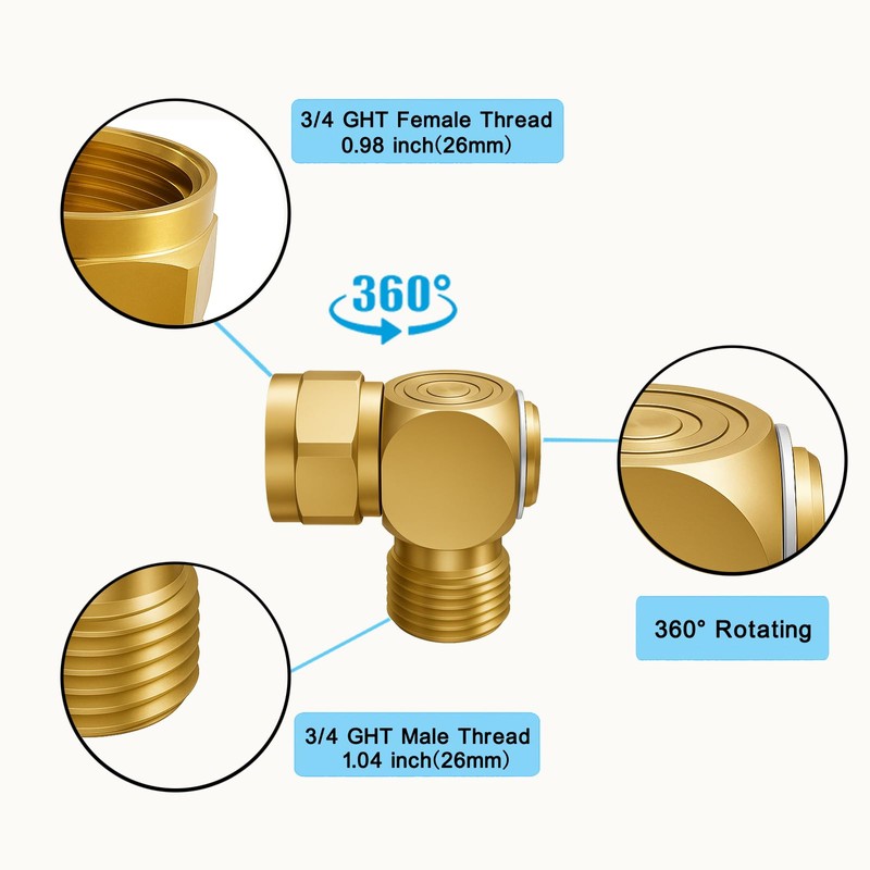 XNTONG 90° Hose Elbow Adapter, Brass 3/4" Garden Hose Connector