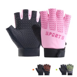 CubePlug Boys Girls Non-Slip Cycling Gloves Half Finger - Padded Grips Palm for Unisex Children, Ideal for Summer Riding, MTB, Bike, Sports, Hiking, Climbing, and Gym (Blush, S)