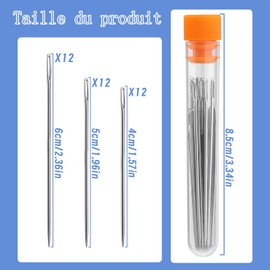 Nähnadeln mit großem Öhr, 36 Nähnadeln, 3 Größen Sticknadeln mit Aufbewahrungsrohr für Handnähen und Bastelprojekte