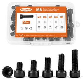 NIULUNBAO M8 x 10mm 12mm 16mm 20mm 25mm Hex Socket Head Cap Screws Bolts 12.9 Grade Alloy Steel Metric, Black Oxide Finish, Allen Socket Drive, Machine Fully Threaded, Assortment Kit 30PCS
