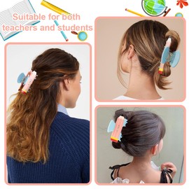 Aprince Acetate Pencil Hair Clips for Teachers&Students, Cute Red Claw Clips for Thick Thin Hair, Funny Back to School Hair Accessories,Teachers Appreciation Gift