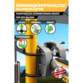 Menz Parasol Holder Balcony Railing - Solid Umbrella Holder Balcony Railing as Compact Parasol Stand Balcony, Flexible Mountable Parasol Holder Balcony in Anthracite