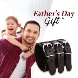 Ever Faith Father's Gift 3 Layer Wide Belt Synthetic Leather Men Wristband Black w/Brown Bracelet Unisex Couple N03746-3