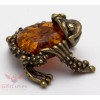 Russian Solid Brass Amber Figurine Feng Shui Frog Toad Totem