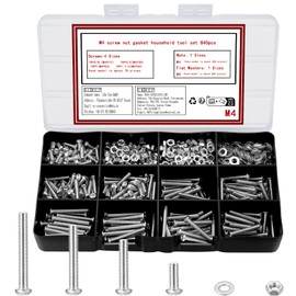 WUJIAQIU M4 Screws Set, 840 Pieces Rounded Head Screws Nuts Set with Washers Set, Machine Screws Assortment Thread Screws Set, Round Head Phillips Screws with Nuts