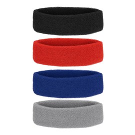 PATIKIL Sweatband Headbands, 4 Pcs Terry Cloth Sweat Band for Women Men Sports Basketball Tennis Athletic Gym Working Out, Black/Navy Blue/Grey/Red