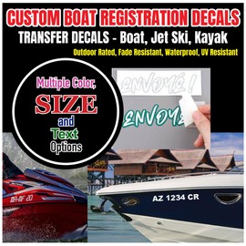 Custom Registration Number Stickers - Boat Decal, Jetski, Kayak, Pontoon, Sailboat, PWC, Raft, Watercraft, Set of 2