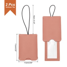 sourcing map 2 Pcs Suitcase Tags, Pink Leather Luggage Name Tags Travel Accessories Airplane Travel Essentials for Flying Hotel Check in Luggage Bags Men Women, 4.33 x 2.95 x 0.2