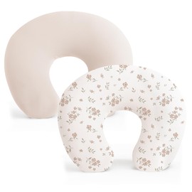 Konssy 2 Pack Nursing Pillow Covers, Stretchy and Soft Nursing Cover for Breastfeeding, Pillow Slipcover for Baby Girls Boys Newborn (Beige, Blossom)