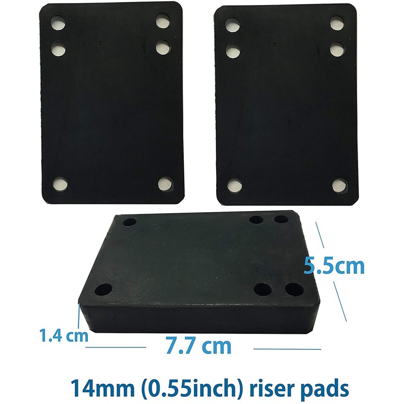 VJ Longboard Skateboard Riser Pads, Rubber, Set of 2, Size