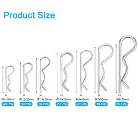 uxcell 160Pcs 7 Sizes 304 Stainless Steel R Shaped Spring Cotter Pins Set, R Clips Cotter Pin Spring Fastener for Household Appliances, Sports Equipment, Car Mechanics Repair (Silver)