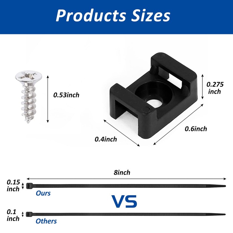 Cable Zip Tie Mounts Kit - 60 Set Wire Cable