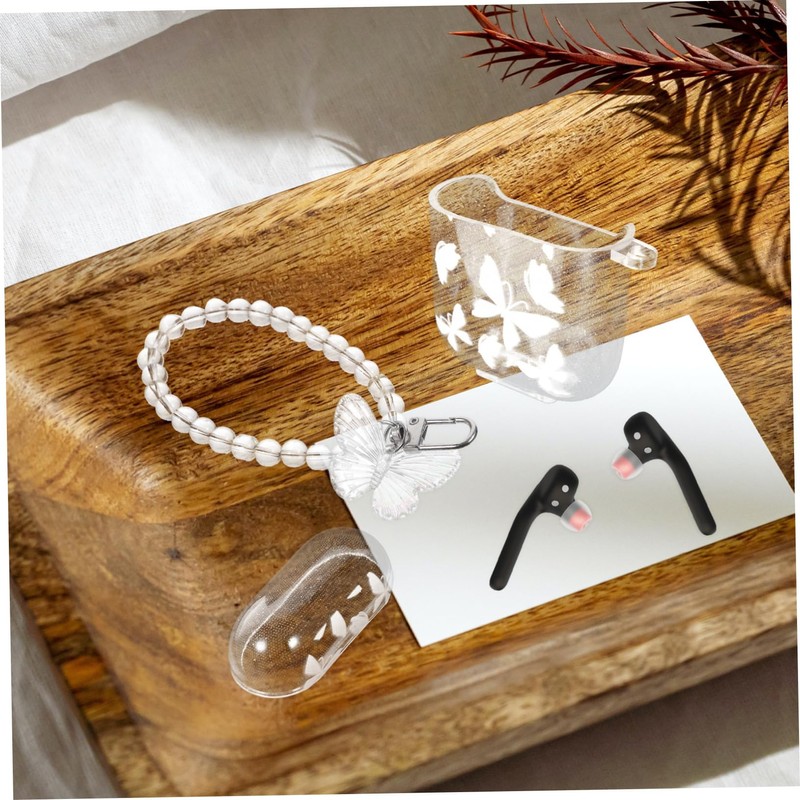 KONTONTY Earbuds Case Butterfly Beaded Chain Protective Shell for Stylish